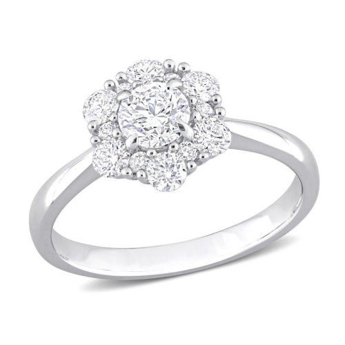 GEM AND HARMONY  1.00 Carat (Ctw G-H, I1-I2) Diamond Cluster Engagement Ring In 14K Gold In White