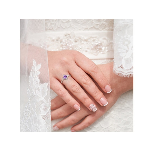 5/8 Carat Amethyst Halo Ring with Diamonds in Sterling Silver