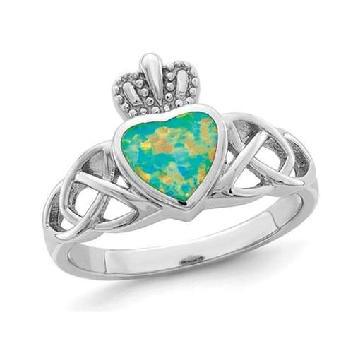 Bague à noeud Celtic en argent sterling, opale créée en laboratoire