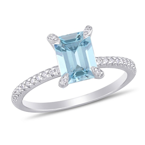 GEM AND HARMONY  1.90 Carat (Ctw) Aquamarine Octagon Ring With Diamonds In 14K Gold In White