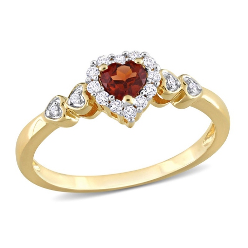 GEM AND HARMONY  1/4 Carat (Ctw) Garnet Heart Ring In Plated Silver With Lab Created White Sapphires In Yellow