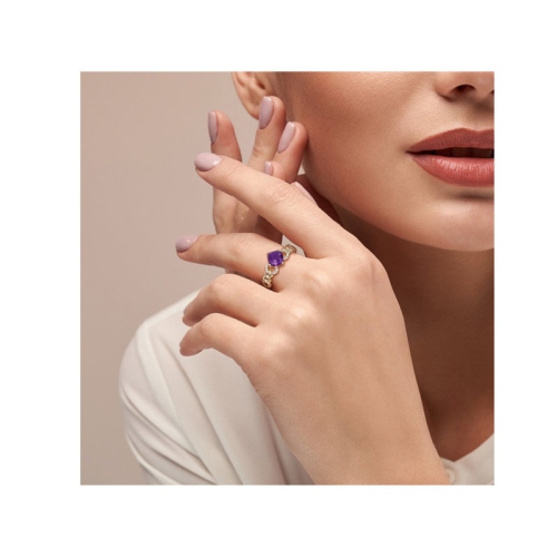 4/5 Carat African Amethyst Cushion-Cut Link Ring in 10K Yellow Gold with Diamonds