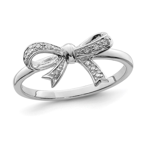 GEM AND HARMONY  Sterling Bow Ribbon Ring With Diamond Accent In Silver