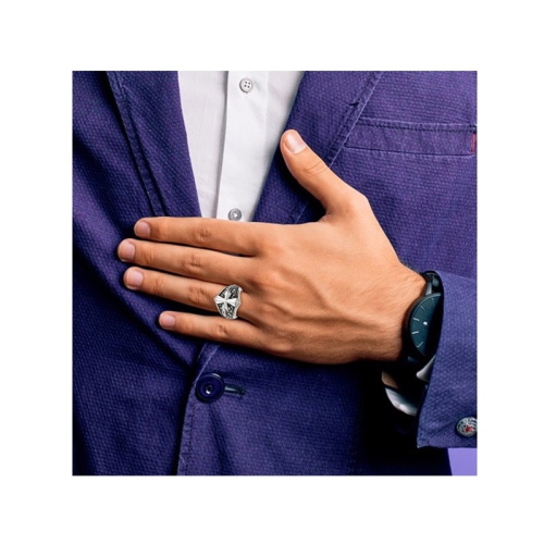 Mens Textured Cross Ring in Stainless Steel