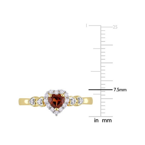 1/4 Carat Garnet Heart Ring in Yellow Plated Silver with Lab Created White Sapphires
