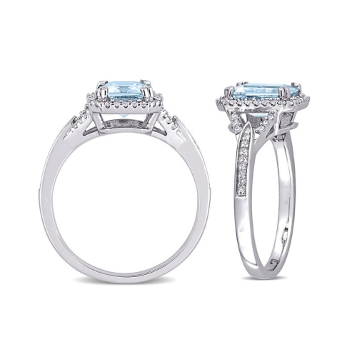 1.90 Carat Aquamarine Octagon Ring with Diamonds in 14K White Gold