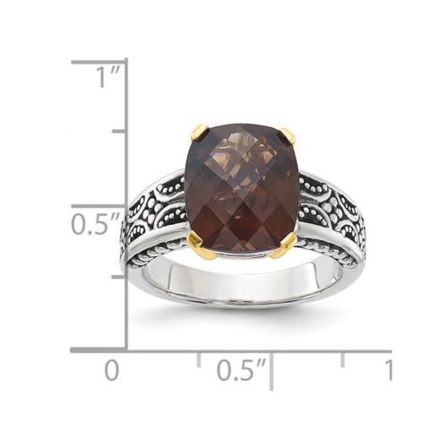4.87 Carat Checkerboard Smoky Quartz Ring in Antiqued Sterling Silver