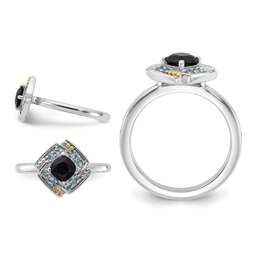 1/2 Carat Black Onyx Ring with Blue Topaz in Sterling Silver