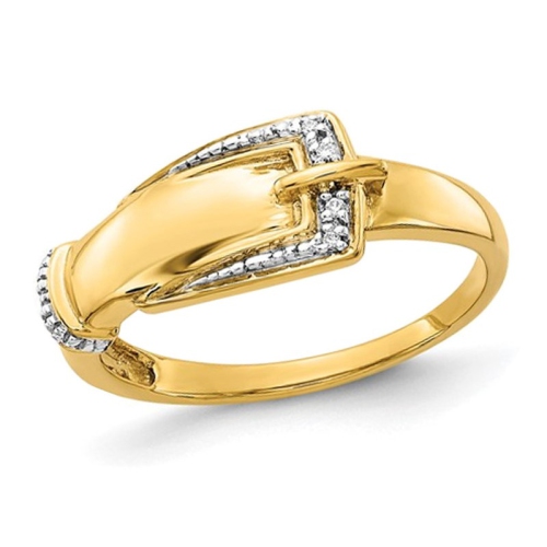 GEM AND HARMONY  14K Gold Polished Buckle Ring With Accent Diamonds (Size 7) In Yellow