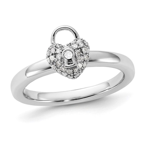 1/10 Carat Diamond Heart Lock Ring in Sterling Silver