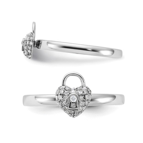 1/10 Carat Diamond Heart Lock Ring in Sterling Silver