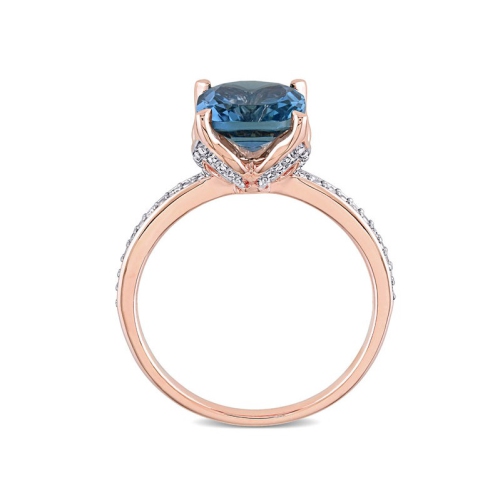 2.60 Carat London Blue Topaz Ring in 10K Rose Pink Gold with Accent Diamonds