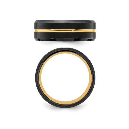 Jonc homme, acier inoxydable, placage noir et jaune