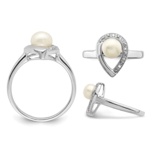 Bague en forme de goutte en argent sterling, perle blanche de culture d’eau douce