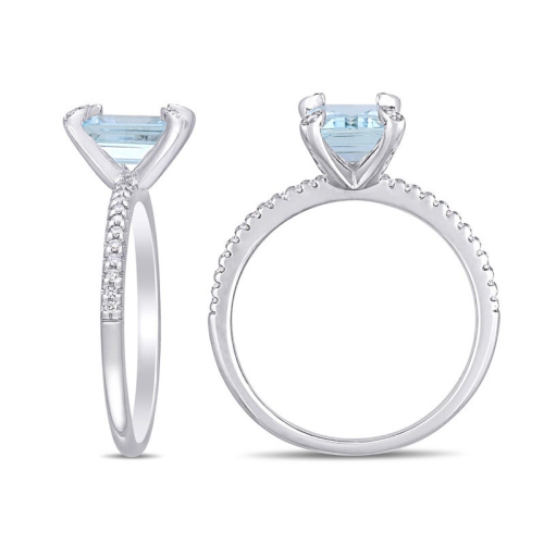1.90 Carat Aquamarine Octagon Ring with Diamonds in 14K White Gold