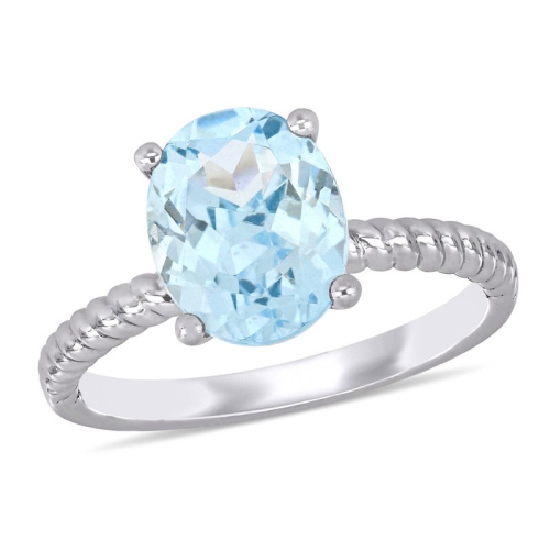 Bague ovale en or blanc 14 ct avec aigue-marine ovale solitaire aigue-marine pâle 2.10 ct