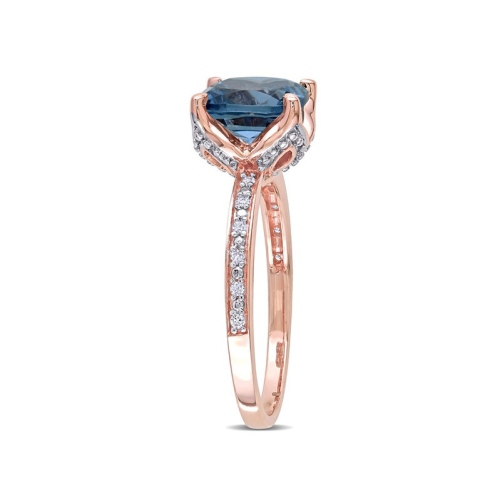 2.60 Carat London Blue Topaz Ring in 10K Rose Pink Gold with Accent Diamonds