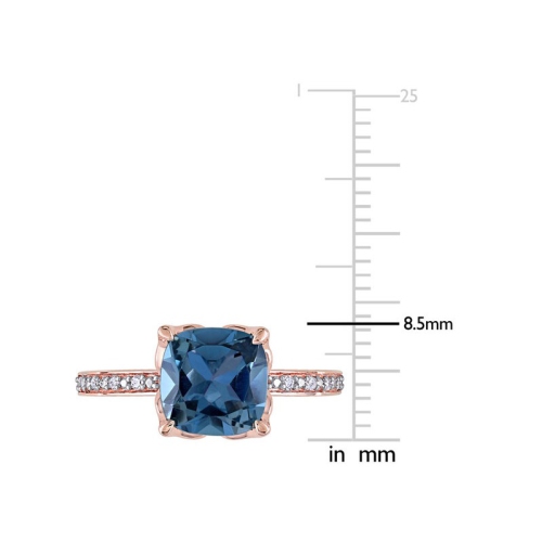2.60 Carat London Blue Topaz Ring in 10K Rose Pink Gold with Accent Diamonds