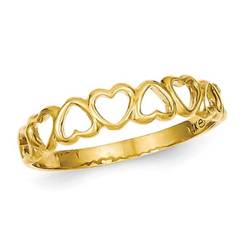 10K Yellow Gold High Polished Heart Band Promise Ring