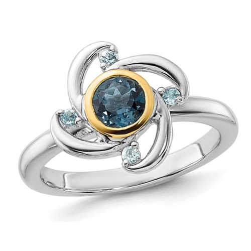 3/4 Carat London Blue Topaz Swirl Ring in Sterling Silver