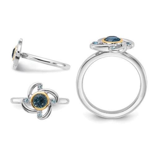 3/4 Carat London Blue Topaz Swirl Ring in Sterling Silver