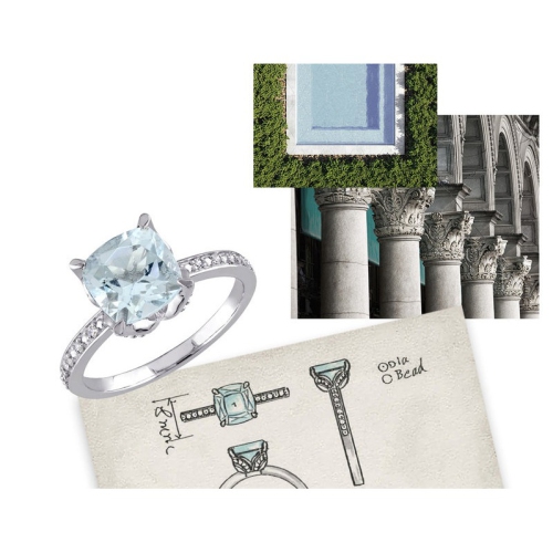 1.75 Carat Aquamarine Cushion-Cut Ring in 10K White Gold with Diamonds