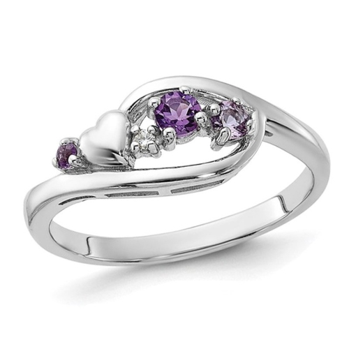 GEM AND HARMONY  1/4 Carat (Ctw) Amethyst And Quartz Heart Ring In Sterling Silver In Pink