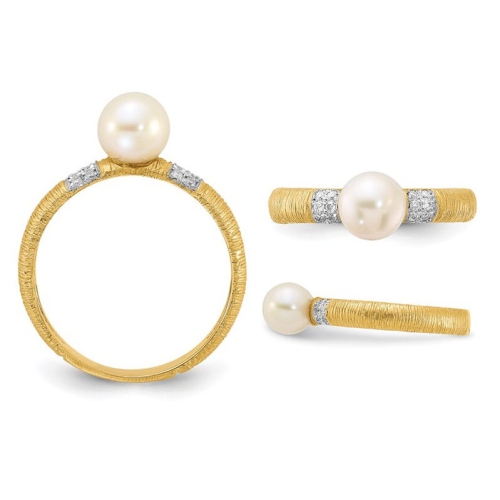 Bague en or jaune 14 K à perle d’eau douce de culture avec diamants décoratifs