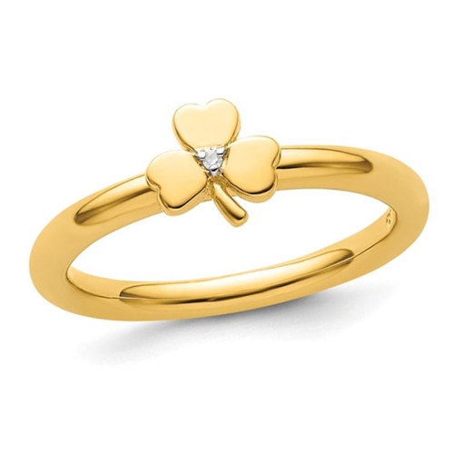 GEM AND HARMONY  Plated Sterling Silver Clover Ring With Accent Diamond In Yellow