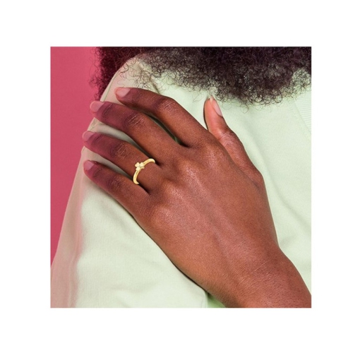 Yellow Plated Sterling Silver Clover Ring with Accent Diamond