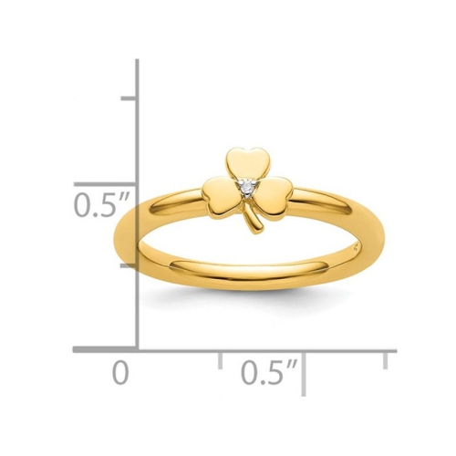Yellow Plated Sterling Silver Clover Ring with Accent Diamond