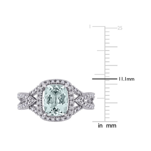 1.12 Carat Aquamarine Cushion-Cut Ring in 10K White Gold with Diamonds