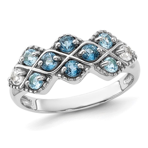 GEM AND HARMONY  4/5 Carat (Ctw) London Topaz And White Topaz Ring In Sterling Silver In Blue
