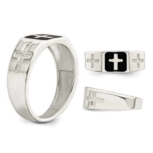 Mens Sterling Silver Enameled Cross Ring