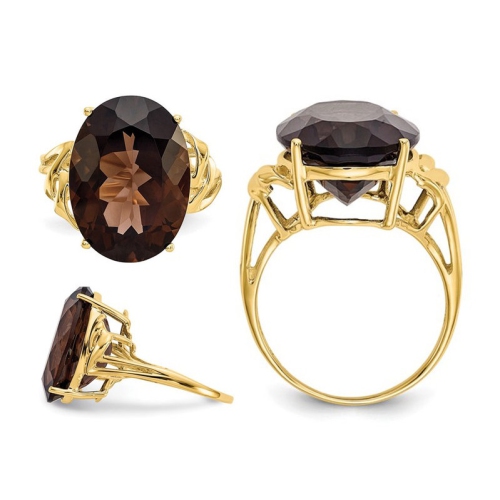 Large 12.30 Carat Smoky Quartz Cocktail Ring in 10K Yellow Gold