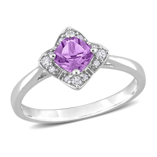 5/8 Carat Amethyst Halo Ring with Diamonds in Sterling Silver