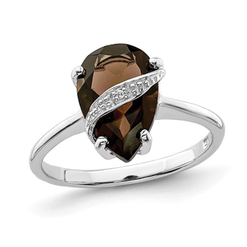 GEM AND HARMONY  2.75 Carat (Ctw) Smoky Quartz Tear Drop Ring In Sterling In Silver