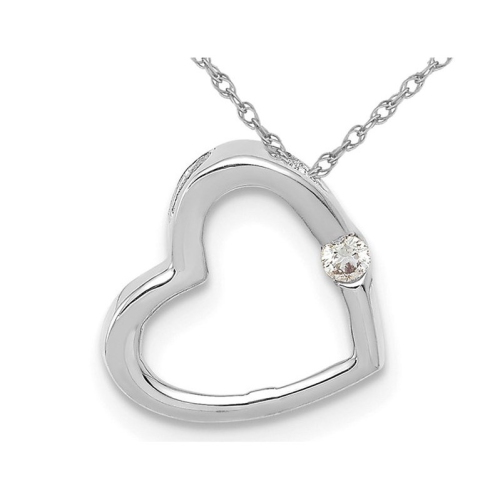 GEM AND HARMONY  10K Gold Heart Pendant Necklace With Chain And Diamond Accent In White