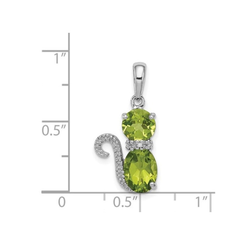 2.20 Carat Peridot Cat Charm Pendant Necklace in Sterling Silver with Chain