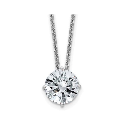 GEM AND HARMONY  1.90 Carat (Ctw E-F) Synthetic 8.0MM Moissanite Solitaire Pendant Necklace In 14K Gold With Chain In White