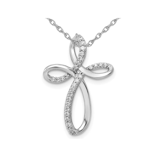 GEM AND HARMONY  1/7 Carat (Ctw) Diamond Cross Pendant Necklace In 10K Gold With Chain In White