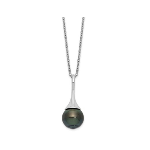 Sterling Silver Saltwater Tahitian Pearl Drop Pendant Necklace with Chain