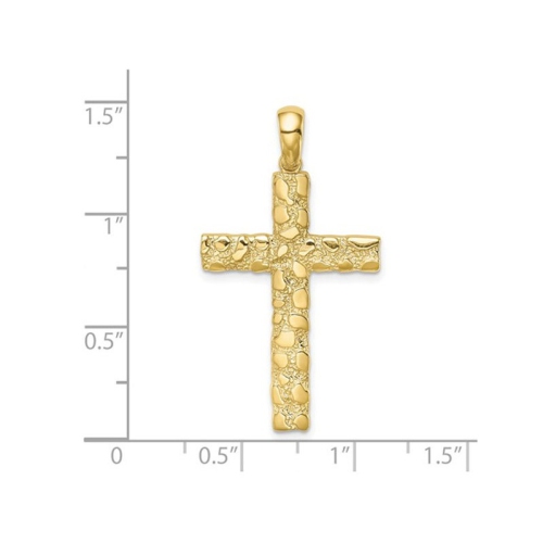 10K Yellow Gold Nugget Cross Pendant Necklace with Chain