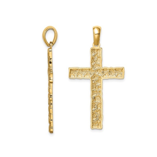 10K Yellow Gold Nugget Cross Pendant Necklace with Chain