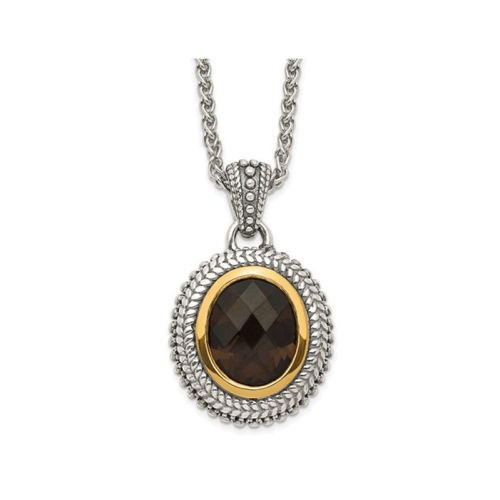 GEM AND HARMONY  4.50 Carat (Ctw) Smoky Quartz Pendant Necklace In Antiqued Sterling With Chain In Silver