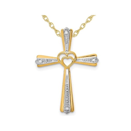 GEM AND HARMONY  10K Gold Cross Pendant Necklace With Chain And Diamond Accent In Yellow