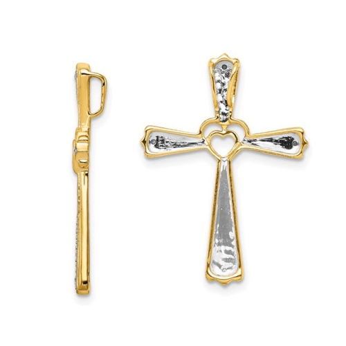 10K Yellow Gold Cross Pendant Necklace with Chain and Diamond Accent
