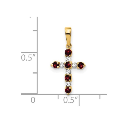 1/4 Carat Garnet Cross Pendant Necklace with Accent Diamonds in 14K Yellow Gold with Chain