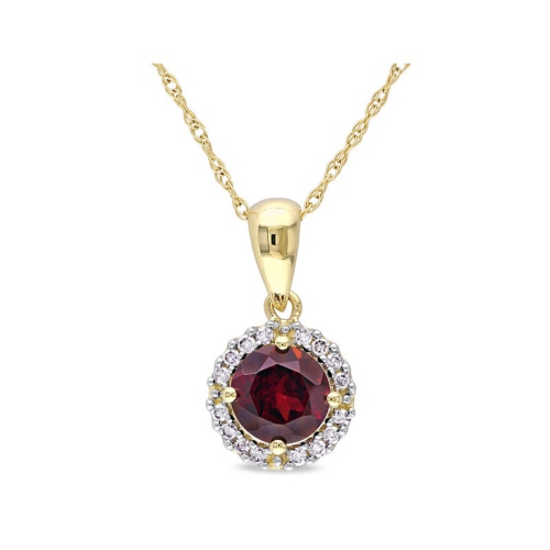 Image 1 de 5.. Collier à pendentif en or jaune 10K ct avec grenat d'1,00&nbsp;carat avec chaîne et diamants