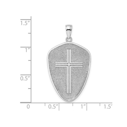 14K White Gold Cross Shield with Joshua 1:9 On Reverse Pendant Necklace with Chain